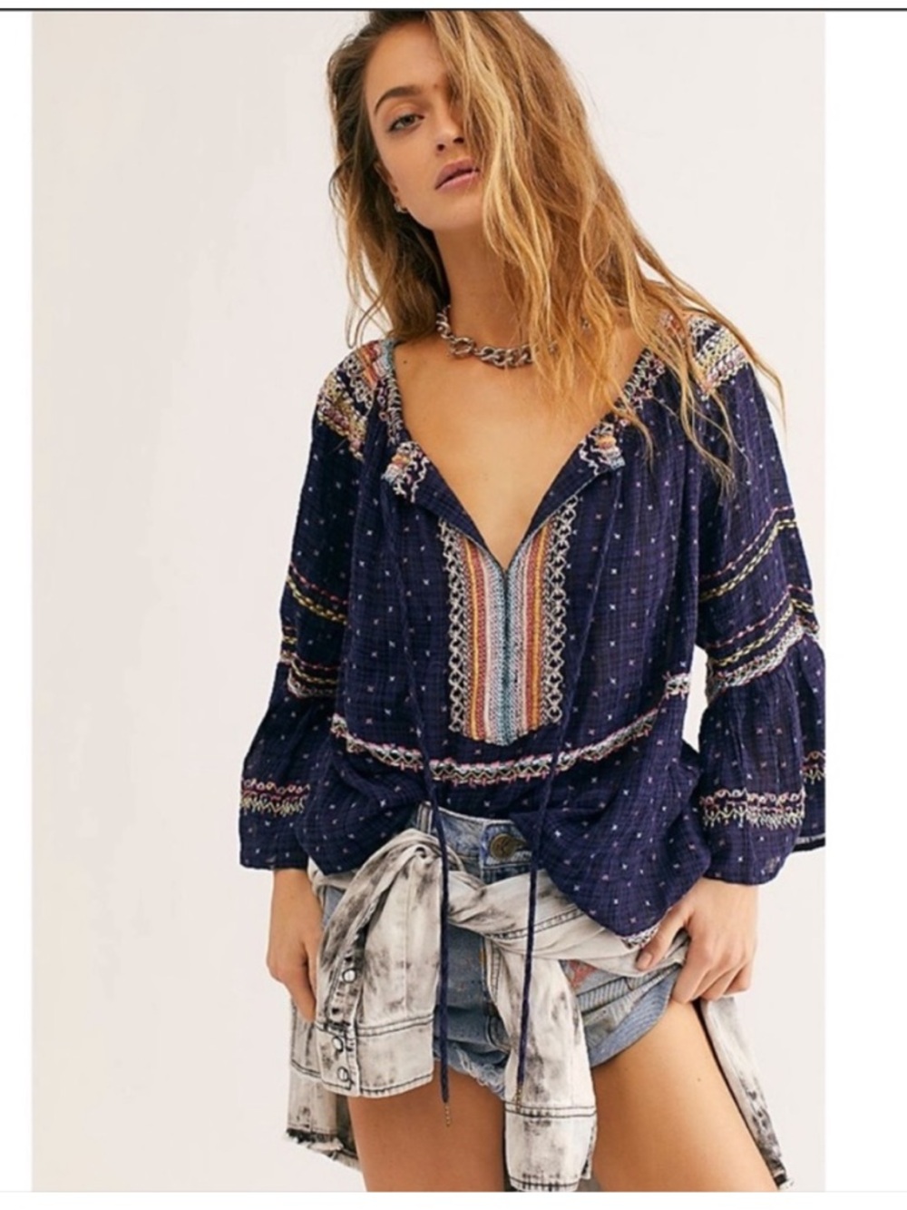 Free People Talia Embroidered Blouse Size L